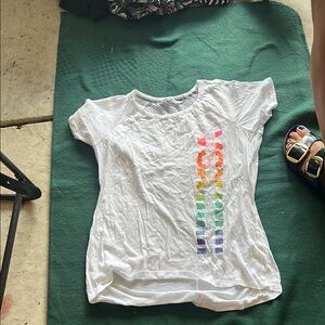 Victoria's Secret White Tee with Vertical Rainbow Text